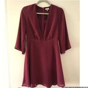 Tobi Maroon Mini 3/4 Lantern Sleeve Dress size s